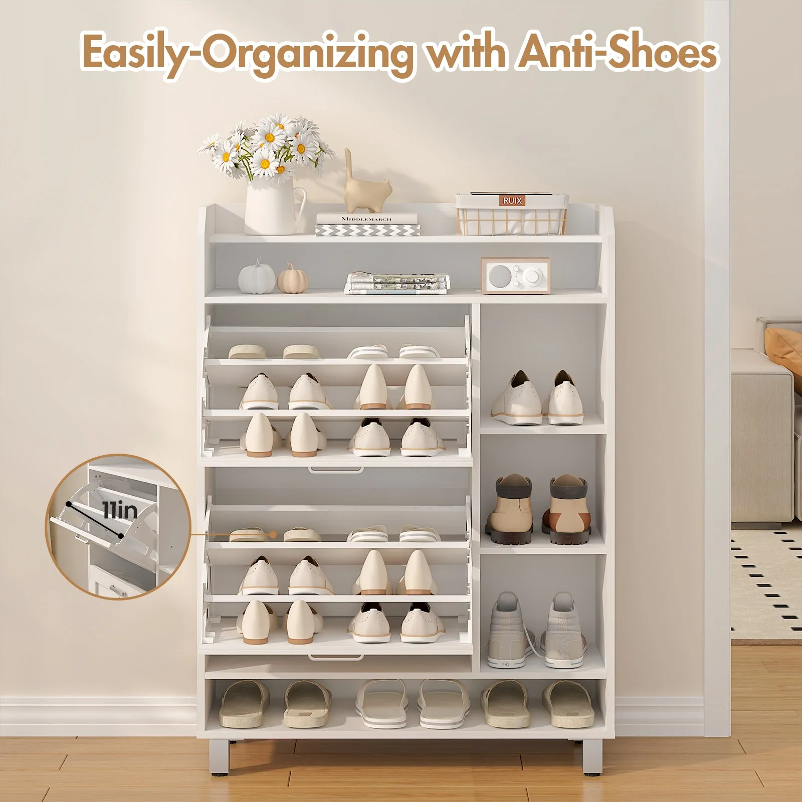 Advwin Shoe Storage Cabinet with 2 Flip Drawers