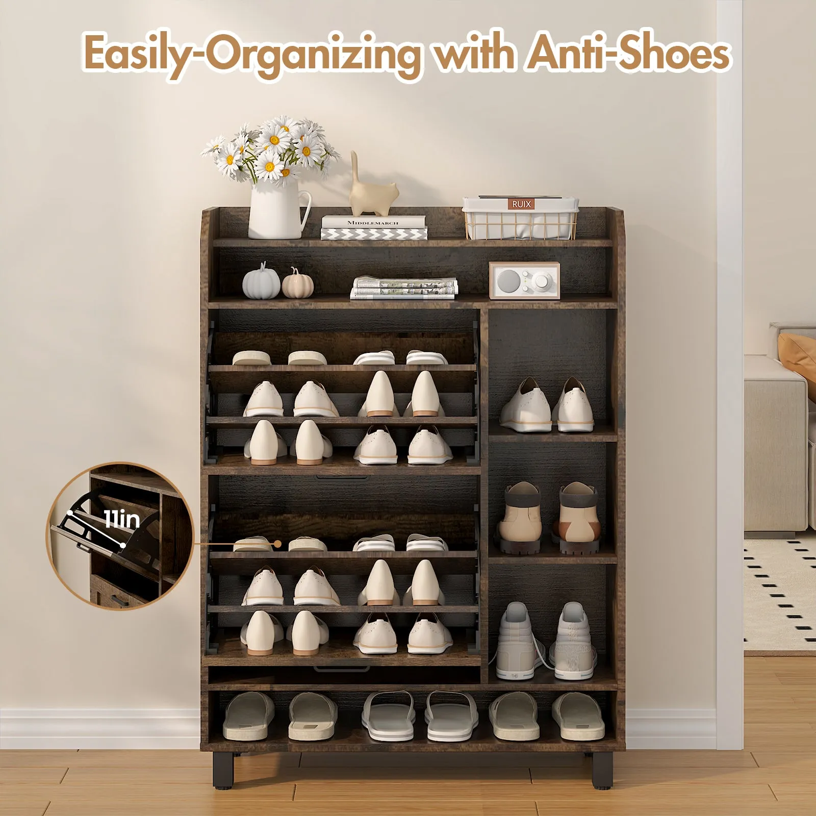Advwin Shoe Storage Cabinet with 2 Flip Drawers