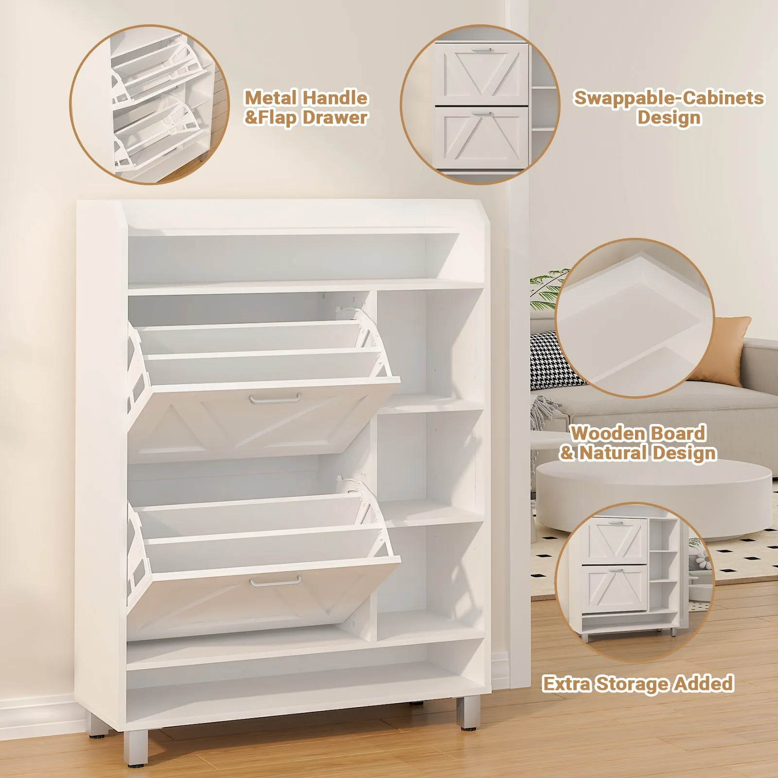 Advwin Shoe Storage Cabinet with 2 Flip Drawers