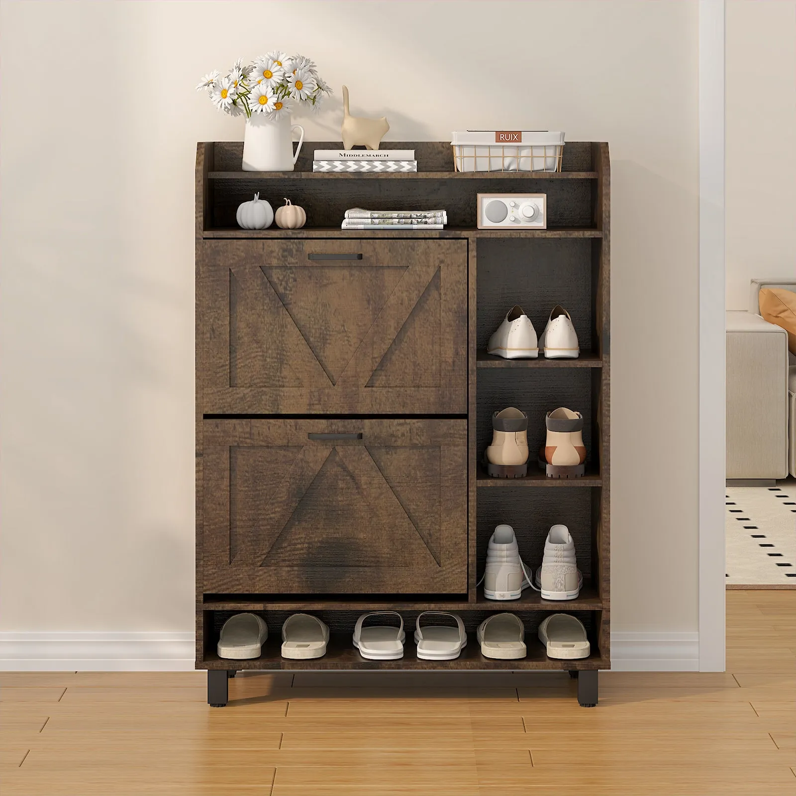 Advwin Shoe Storage Cabinet with 2 Flip Drawers