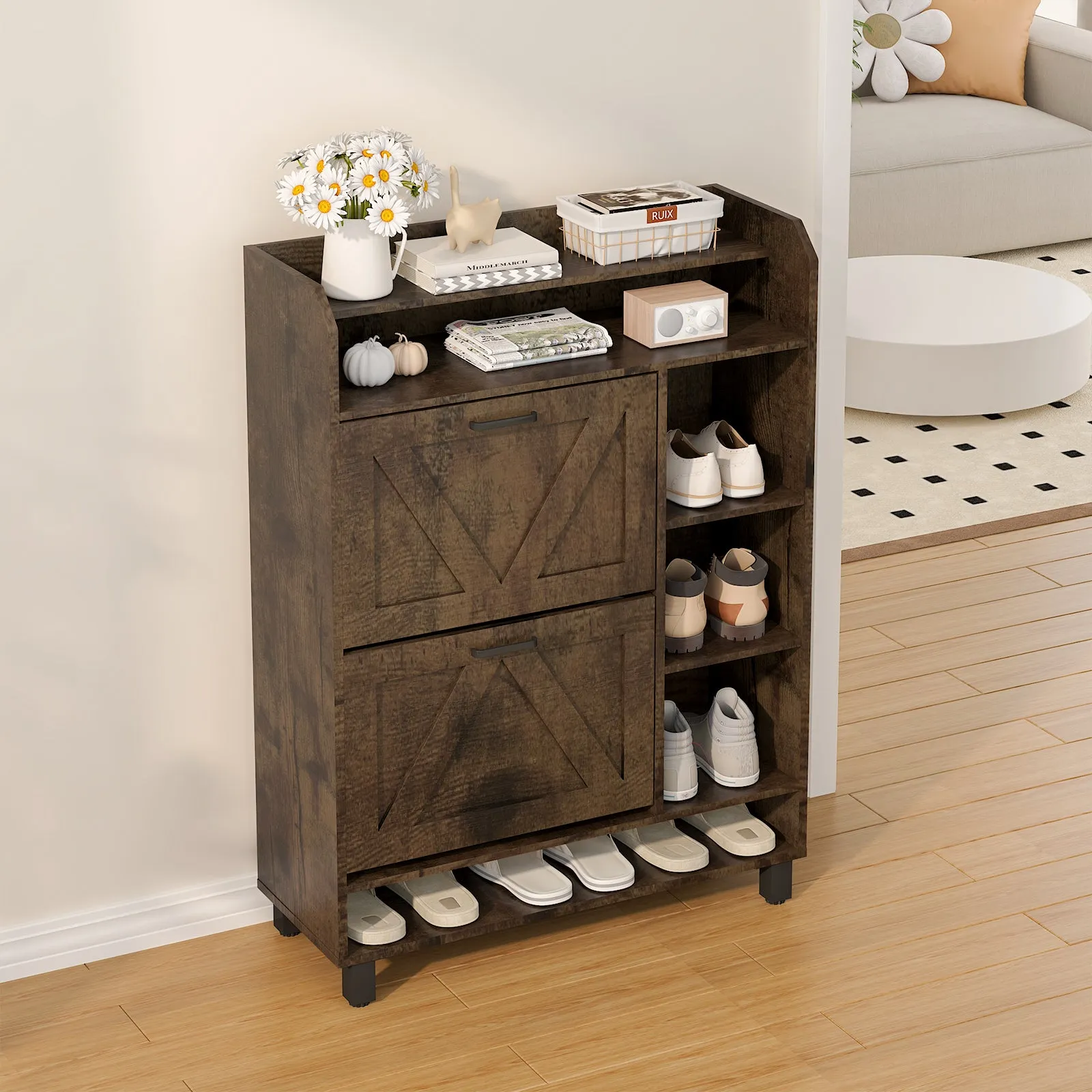 Advwin Shoe Storage Cabinet with 2 Flip Drawers