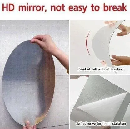 ALOKAH Oval Shape Adhesive Mirror Sticker for Wall on Tiles Bathroom Bedroom Living Room (B_1)