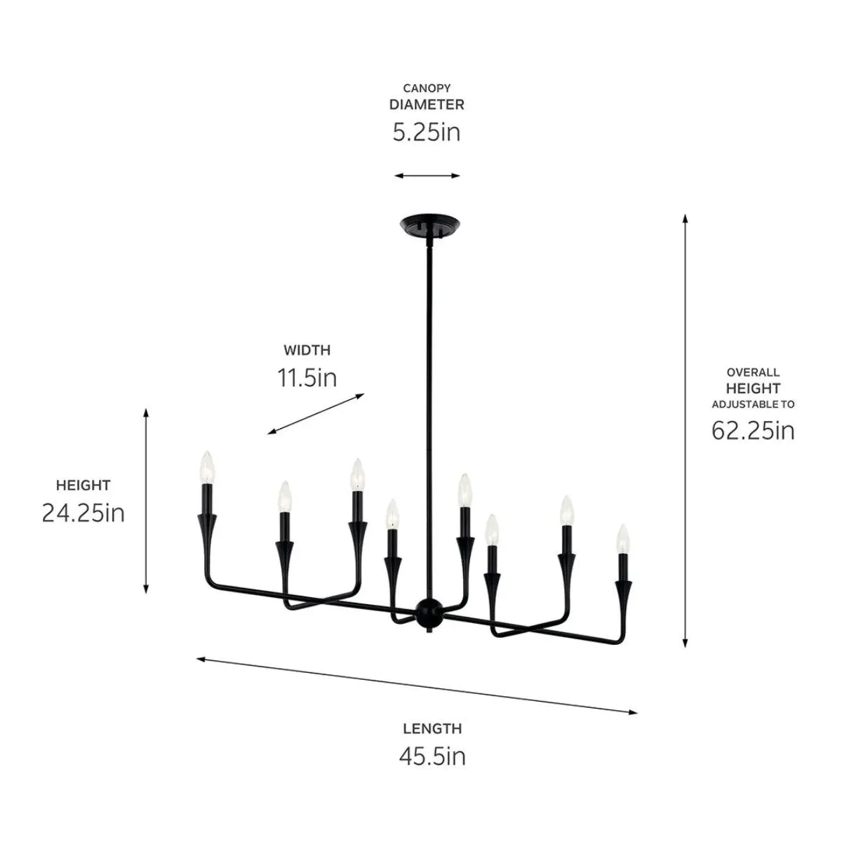 Alvaro 46" 8-Light Chandelier Linear, Black Finish