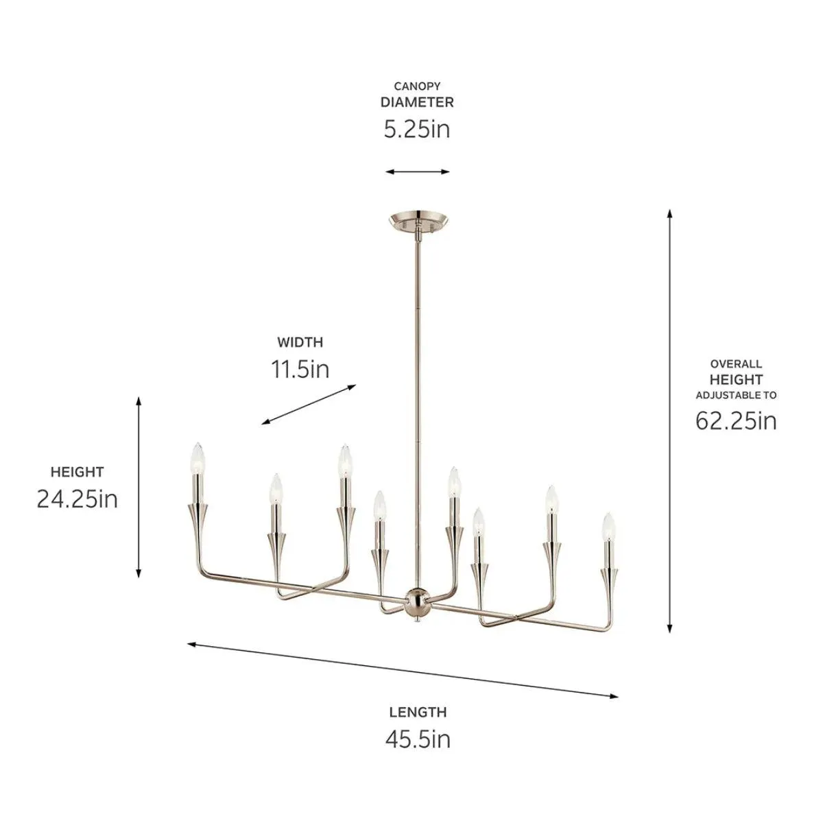 Alvaro 46" 8-Light Chandelier Linear, Polished Nickel Finish