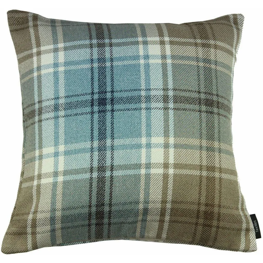 Angus Duck Egg Blue Tartan Cushion