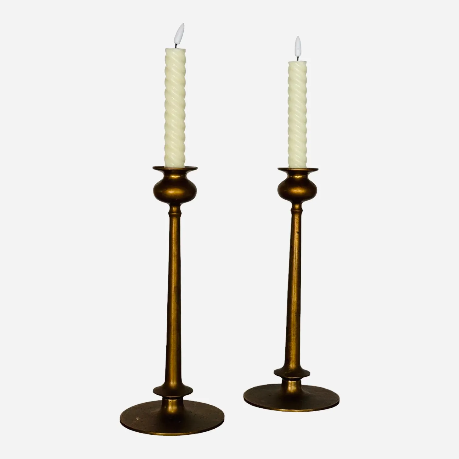 Antique Brass Candlestick Holders, Pair