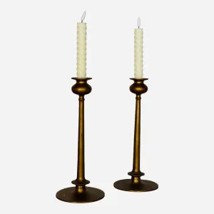 Antique Brass Candlestick Holders, Pair