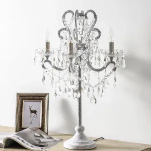 Antique Candle Nightstand Lamp - 4-Head Metallic Table Lighting with Crystal Bead Decor