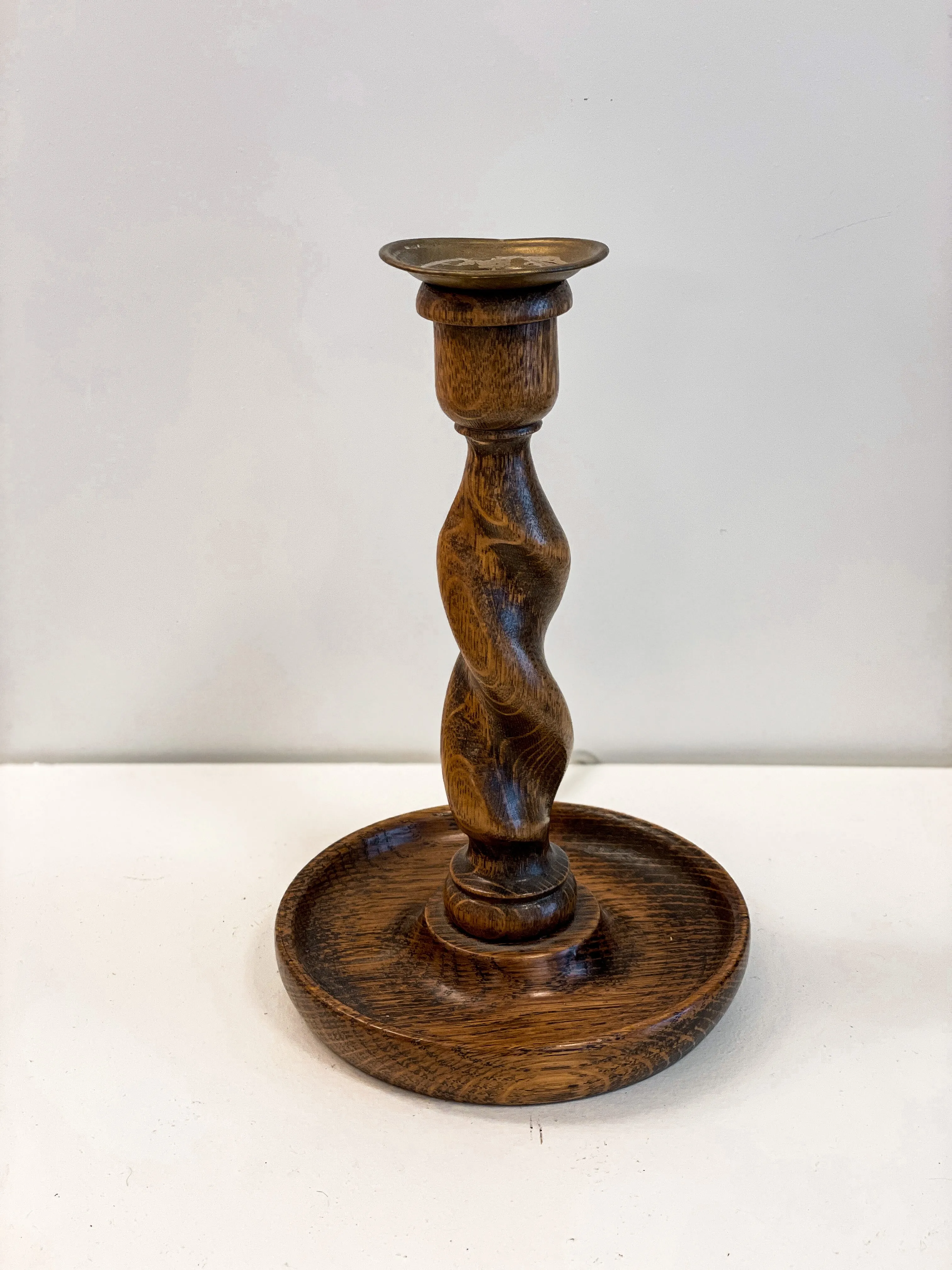 Antique Oak Barley Twist Candlesticks (pair)