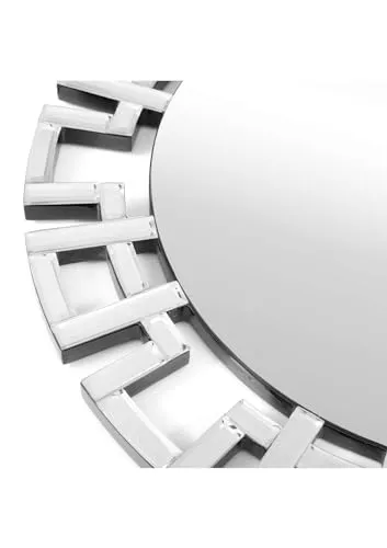 AR MOLUDERS Silver Sun Squar Chrome Decorative Greek Key Mirror for Wall Hanging for Living are and Bed Room