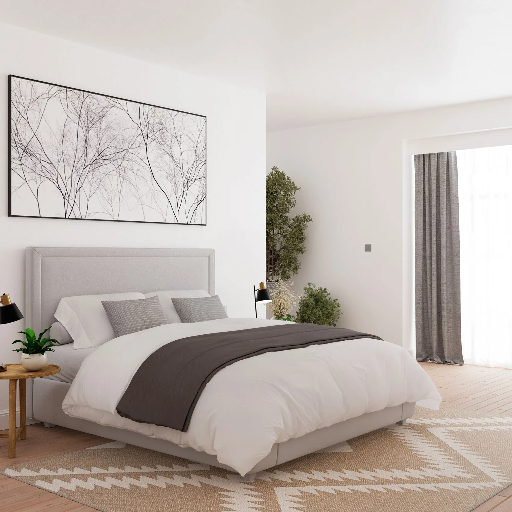 Beige Geometric Loop Pile Rug