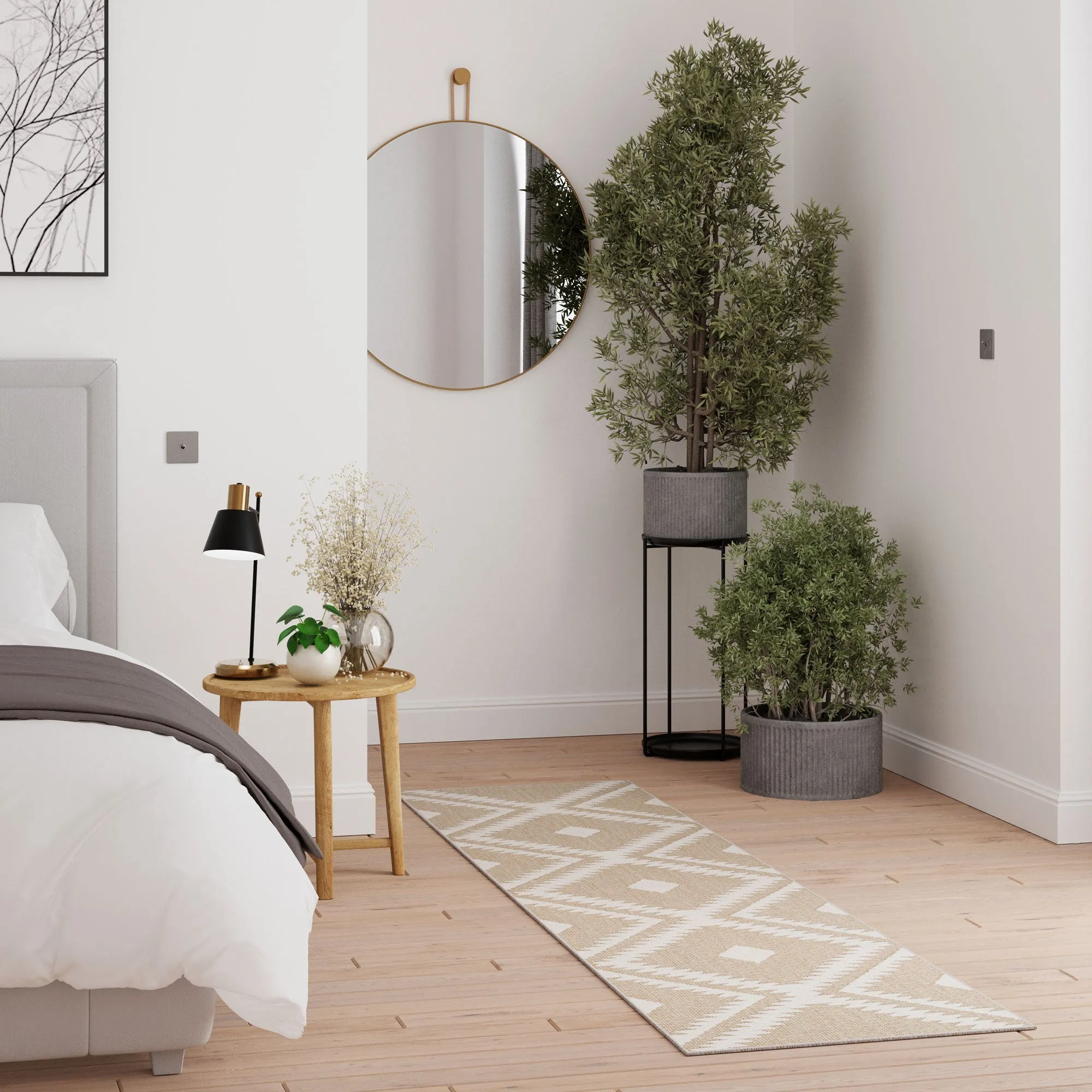Beige Geometric Loop Pile Rug