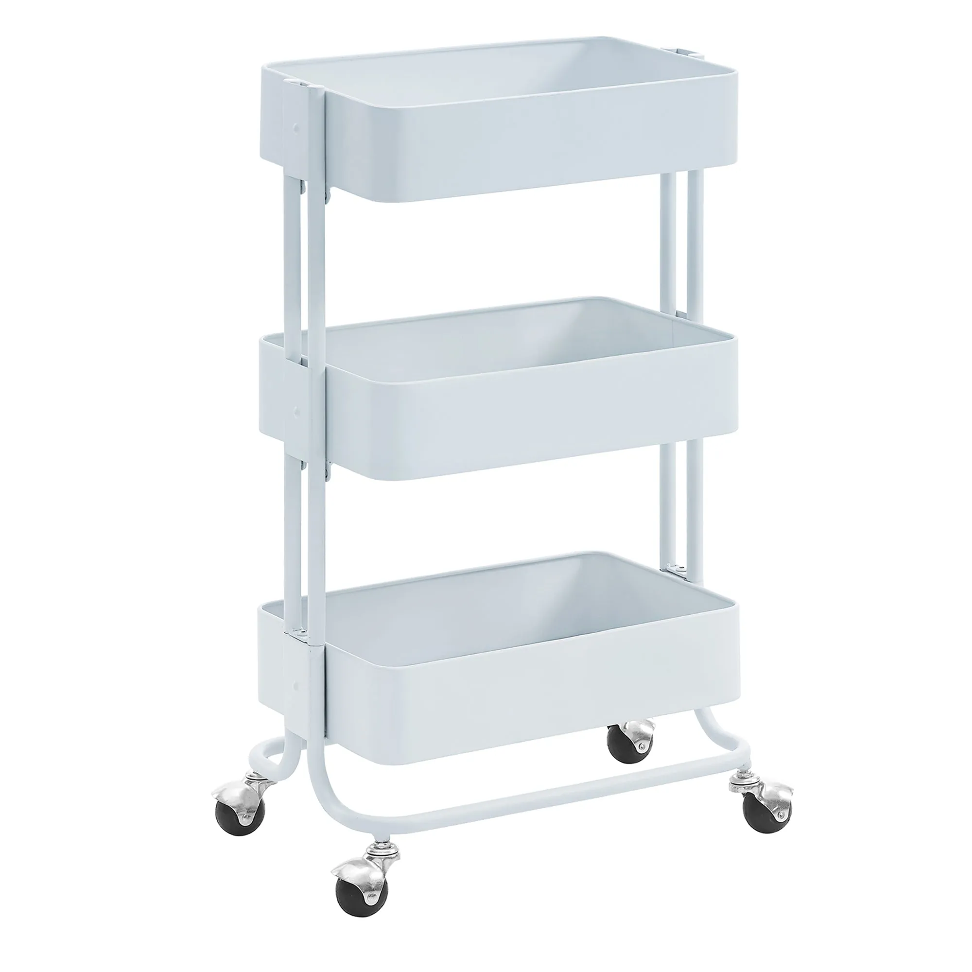 Benzara 3 Tier Metal Cart with Tubular Frame and Spacious Storage, White