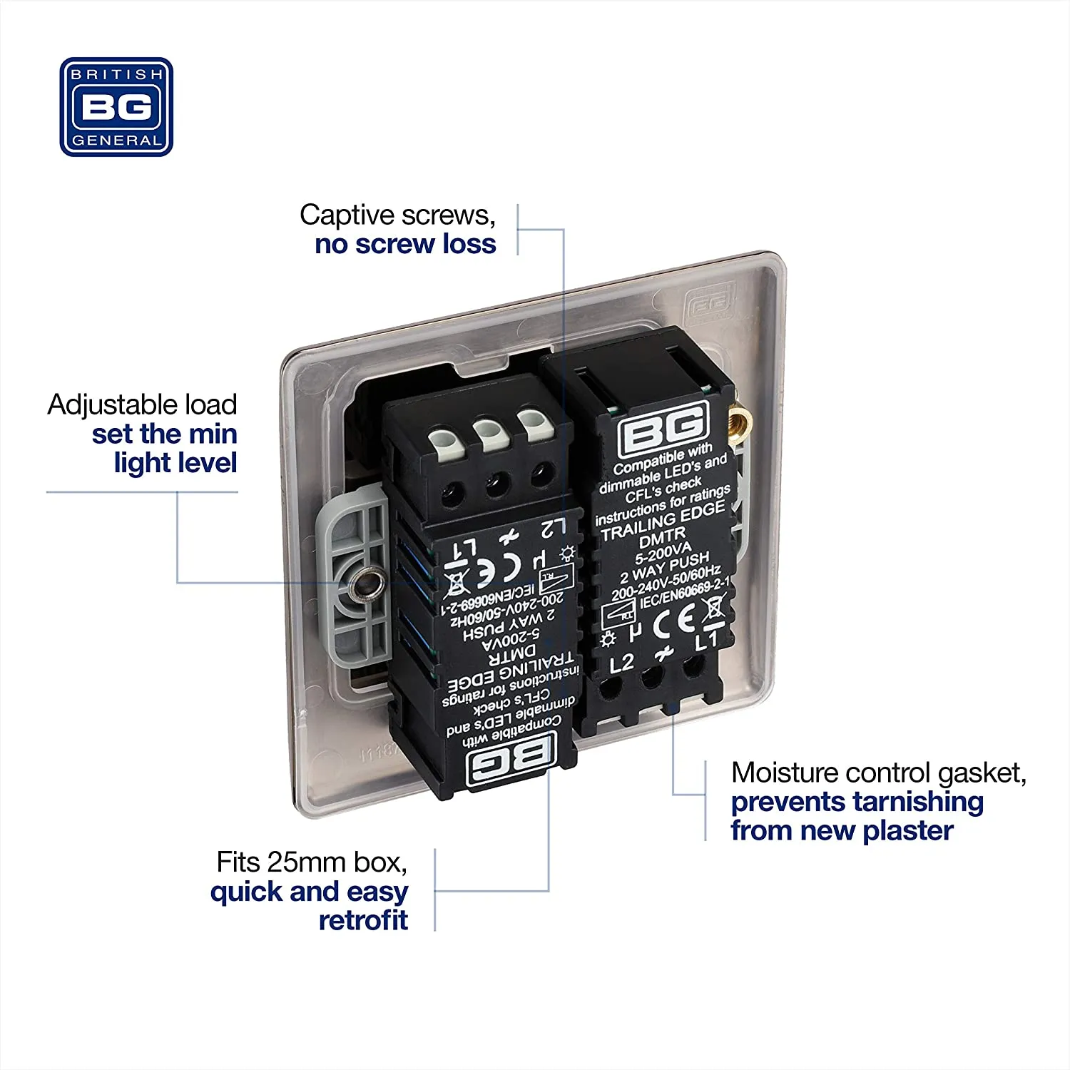 BG Nexus Metal 2 Gang Dimmer Switch in Black Nickel - NBN82-01
