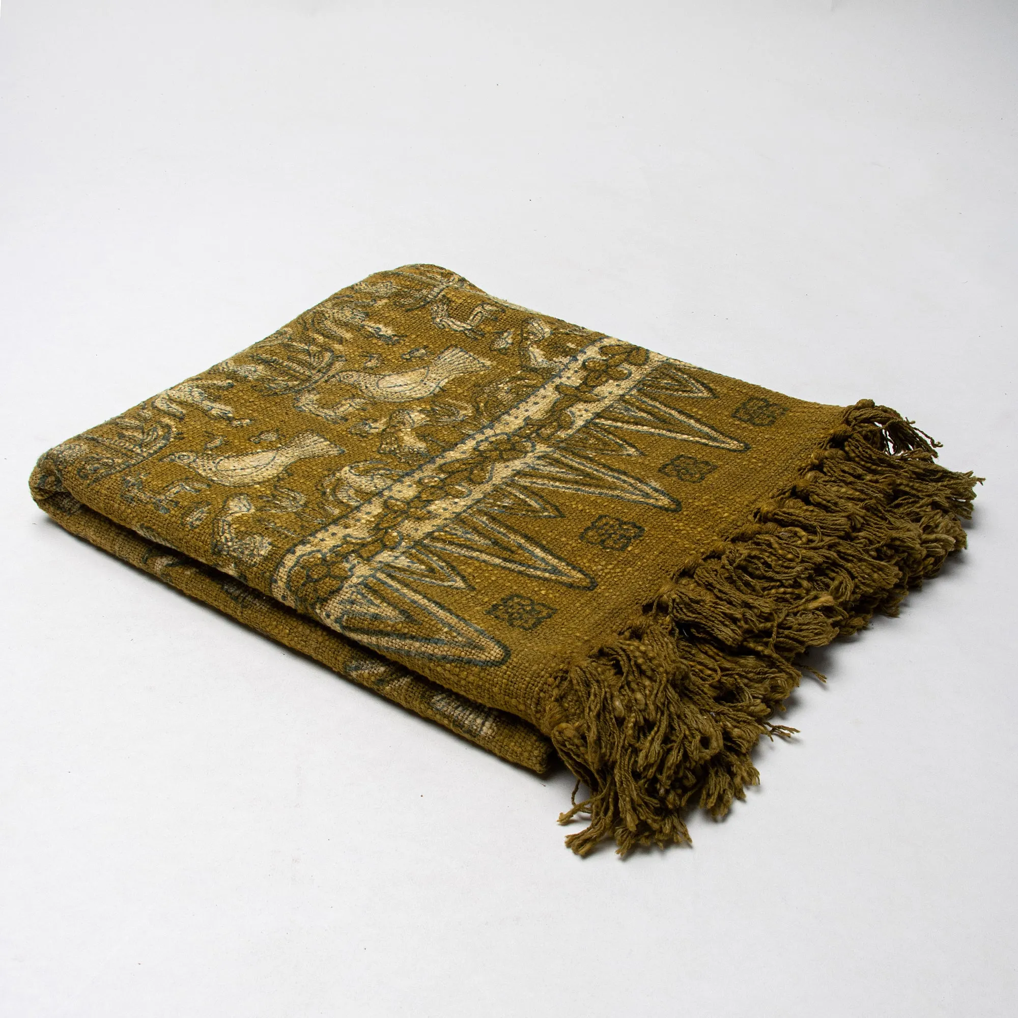 Bird Cotton Block Print Throw For Couch Decor