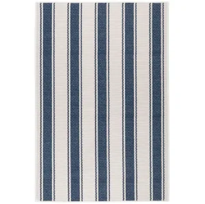 Blue Awning Stripe Machine Washable Rug