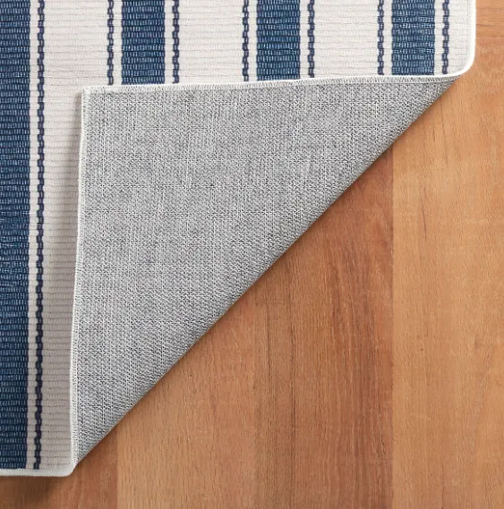 Blue Awning Stripe Machine Washable Rug