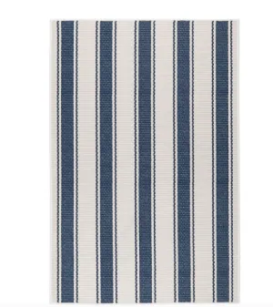 Blue Awning Stripe Machine Washable Rug