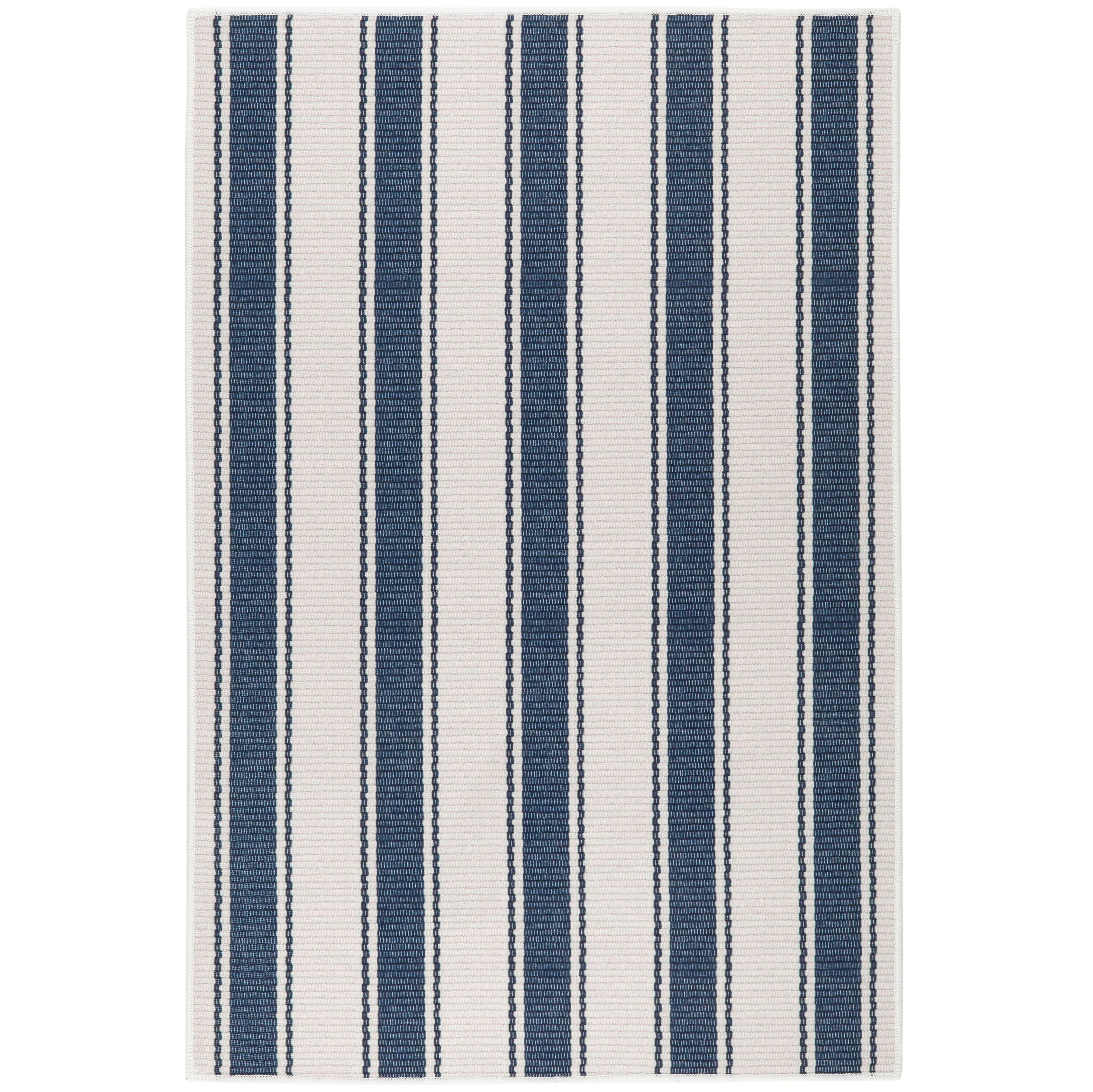 Blue Awning Stripe Machine Washable Rug