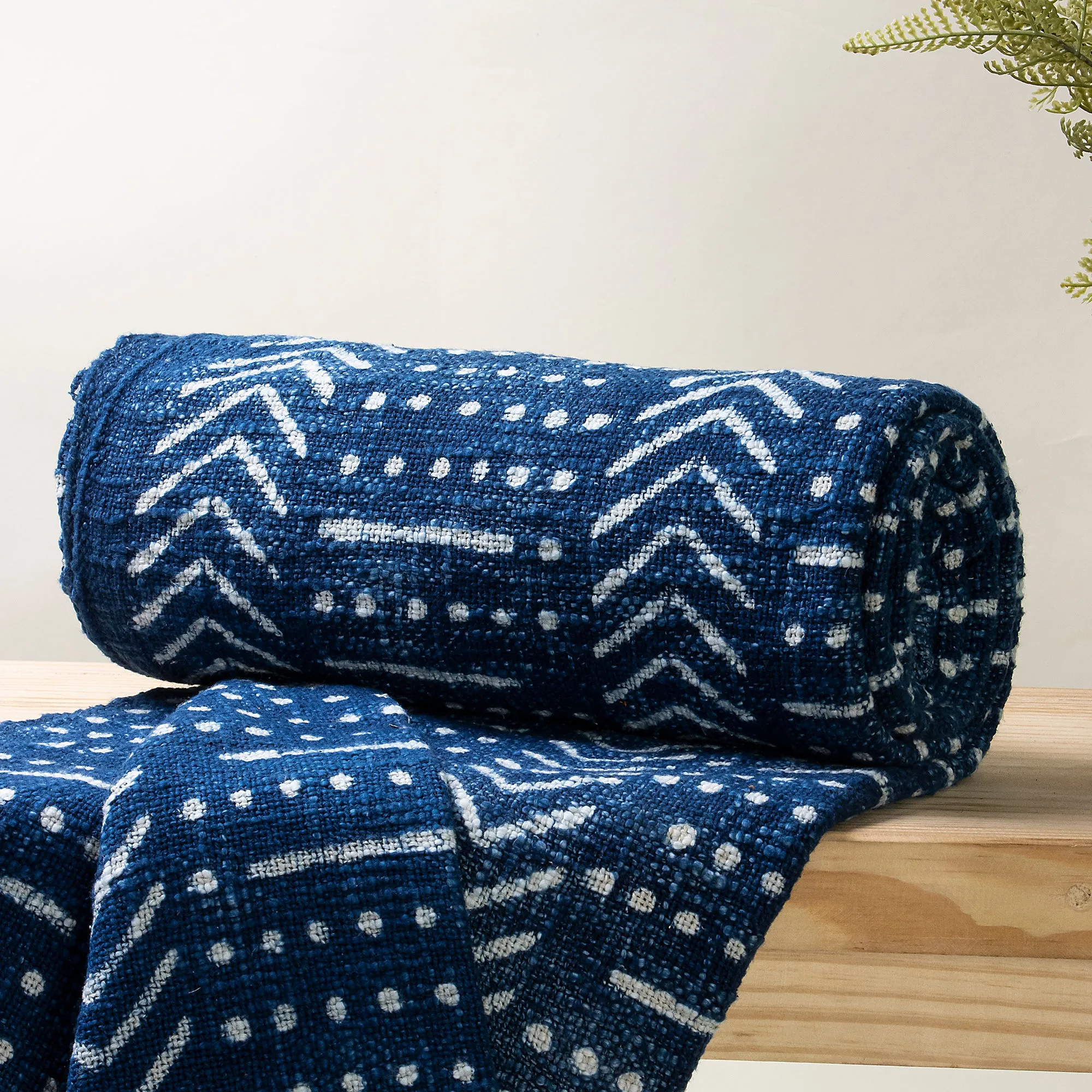 Blue Block Print Soft Cotton Throws for Sofas
