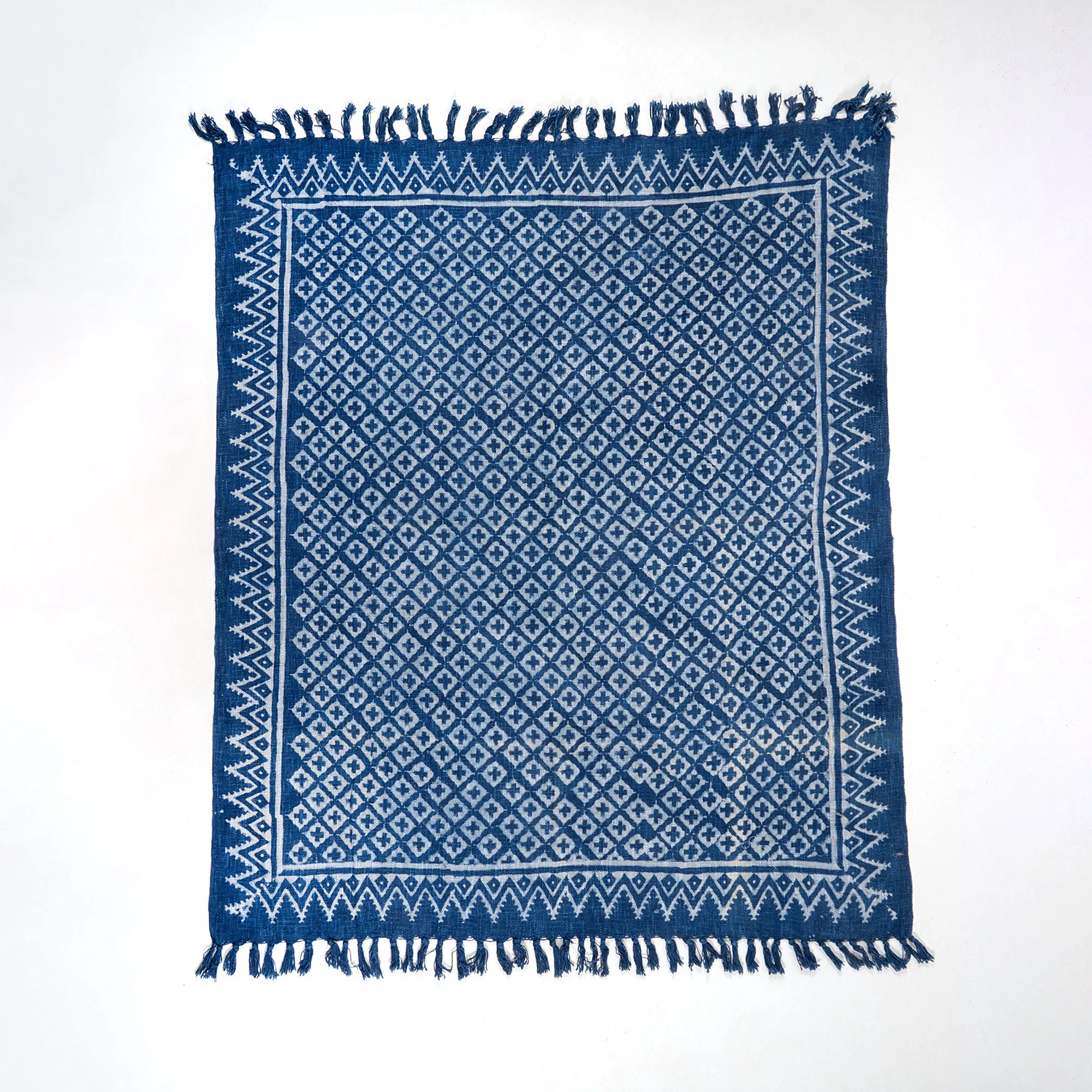 Blue Geometrical Print Cotton Couch Throws For Home Decor