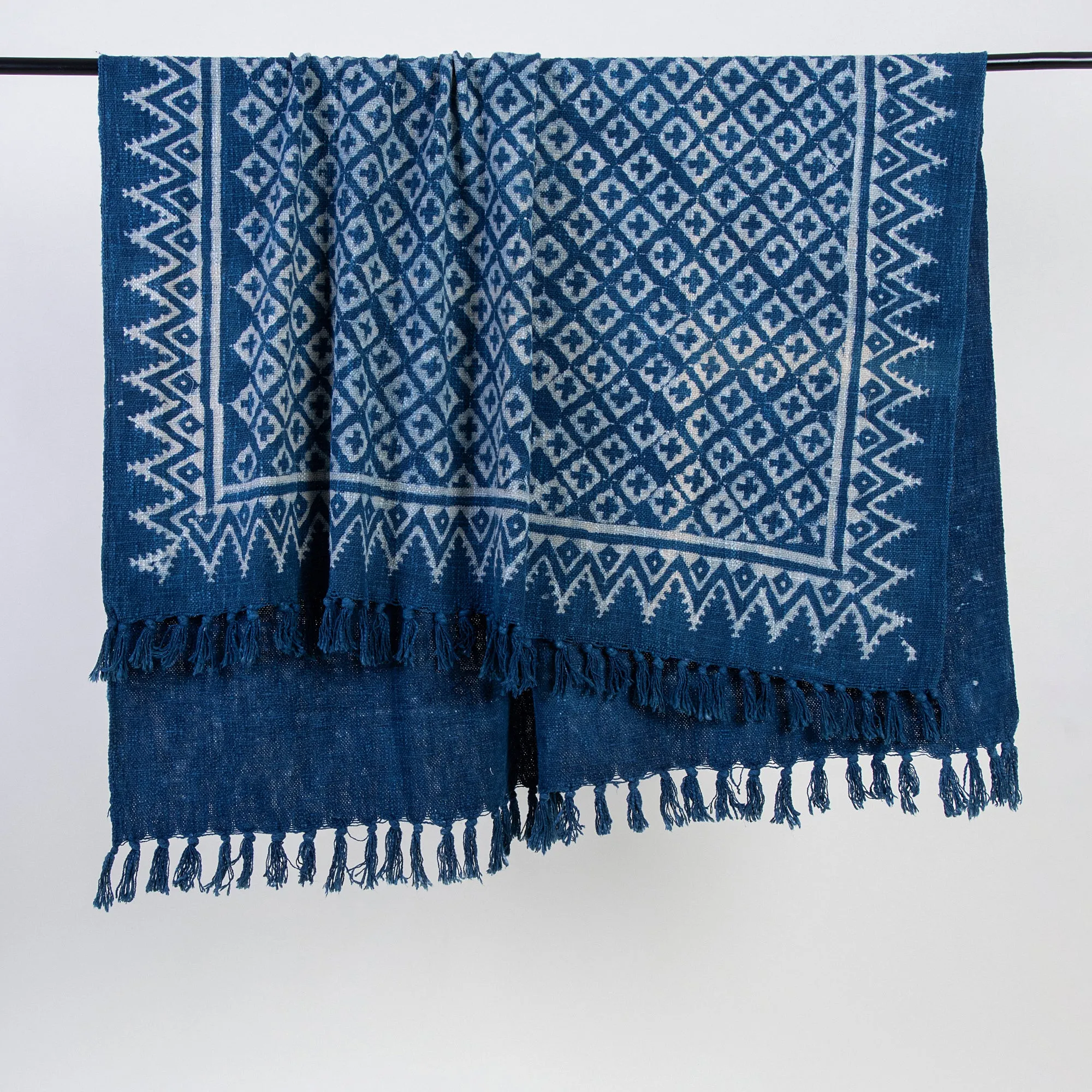 Blue Geometrical Print Cotton Couch Throws For Home Decor