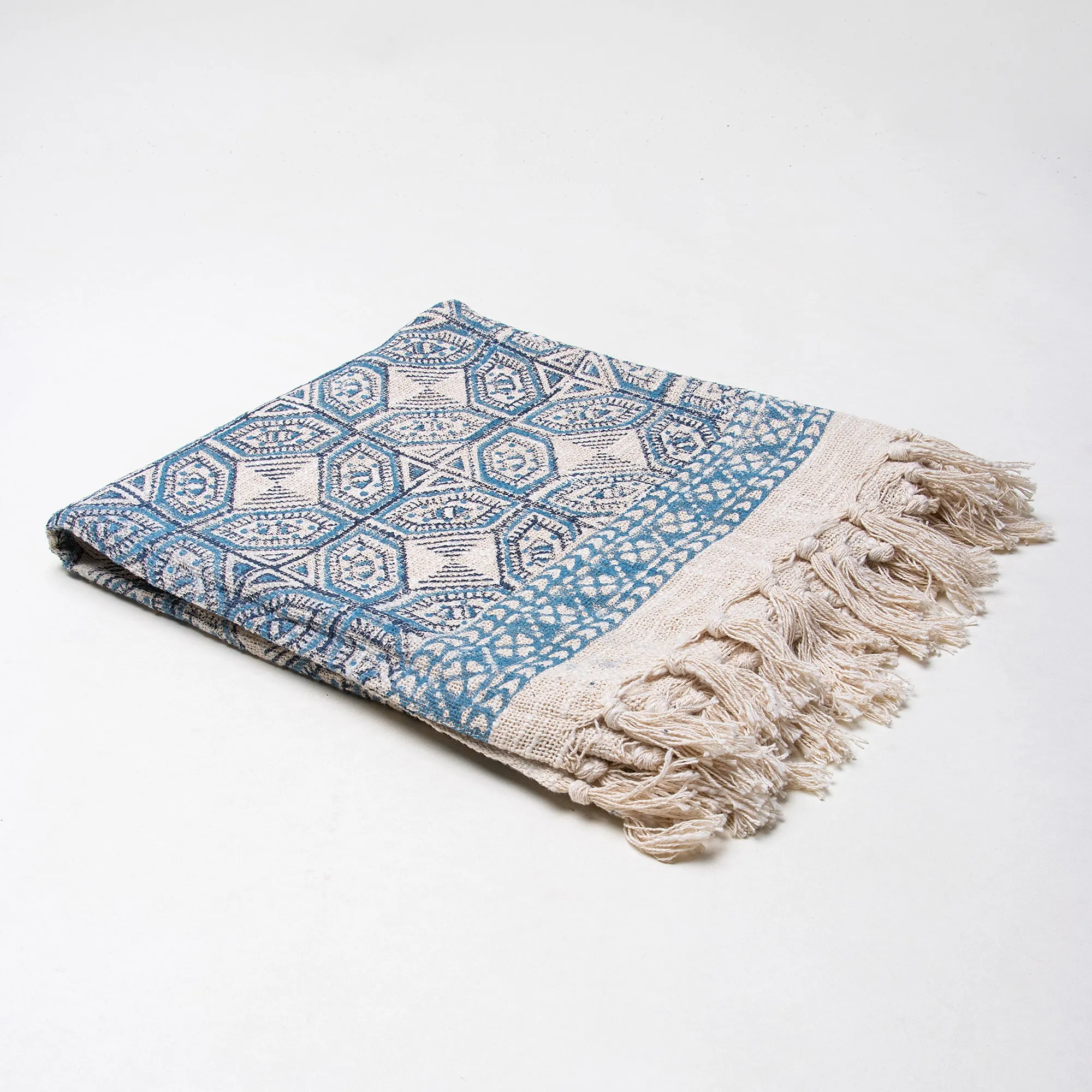 Blue Geometrical Print Hand Block Throw Blankets