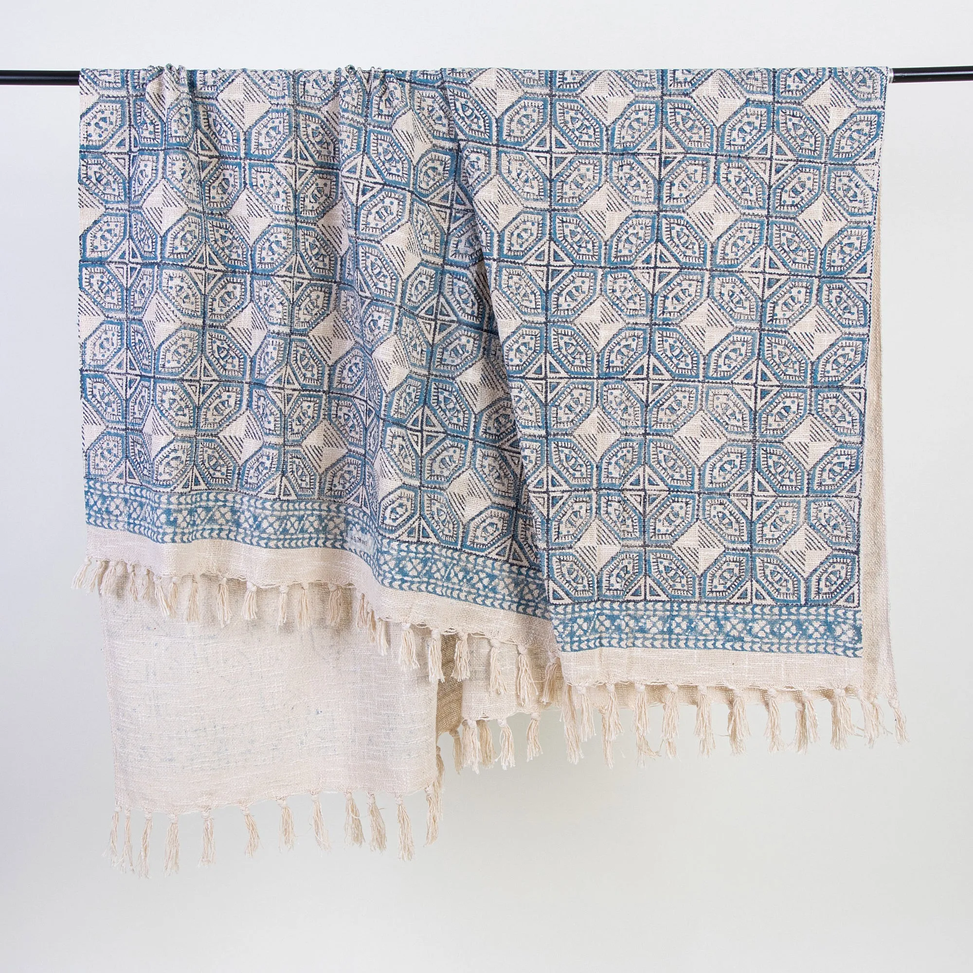 Blue Geometrical Print Hand Block Throw Blankets