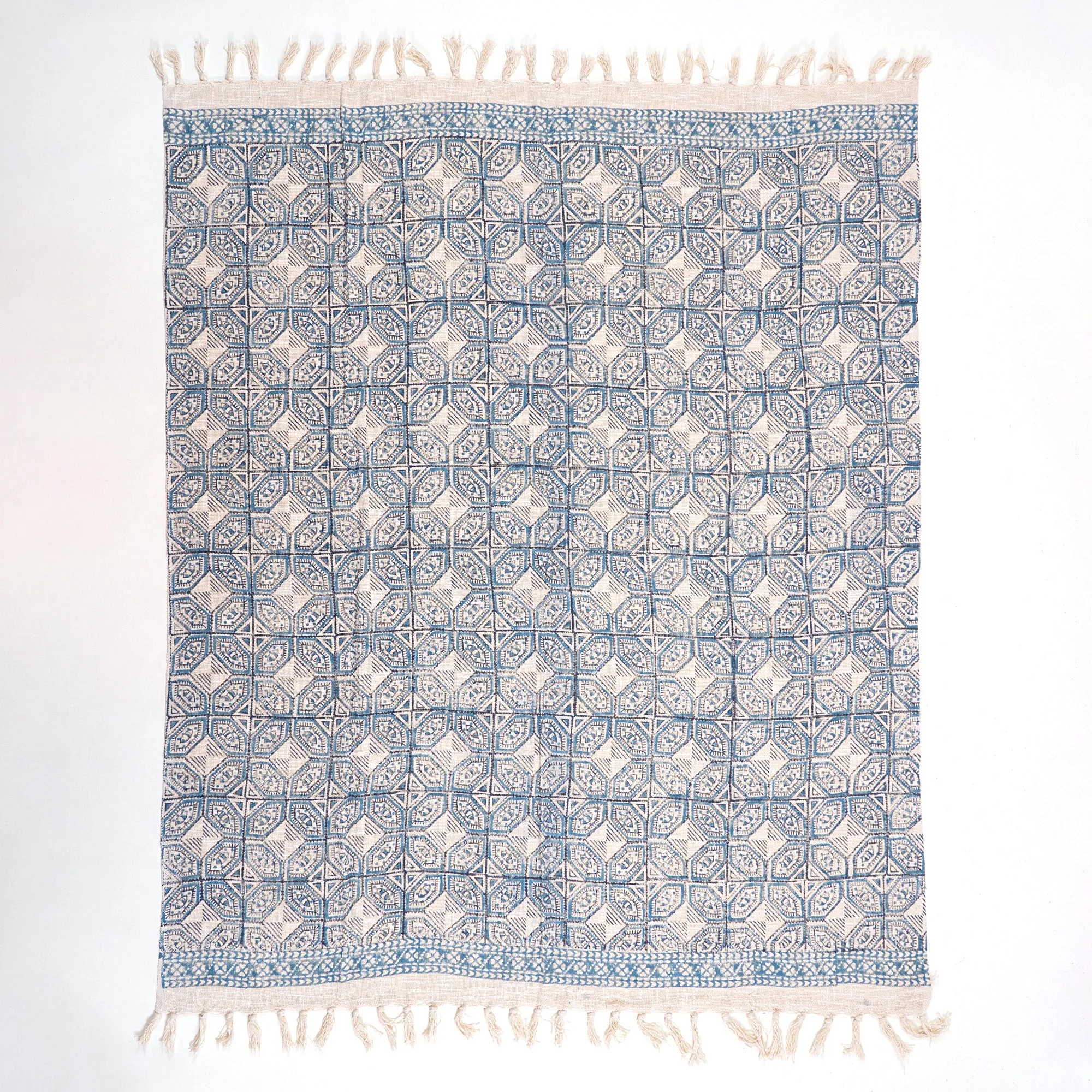 Blue Geometrical Print Hand Block Throw Blankets