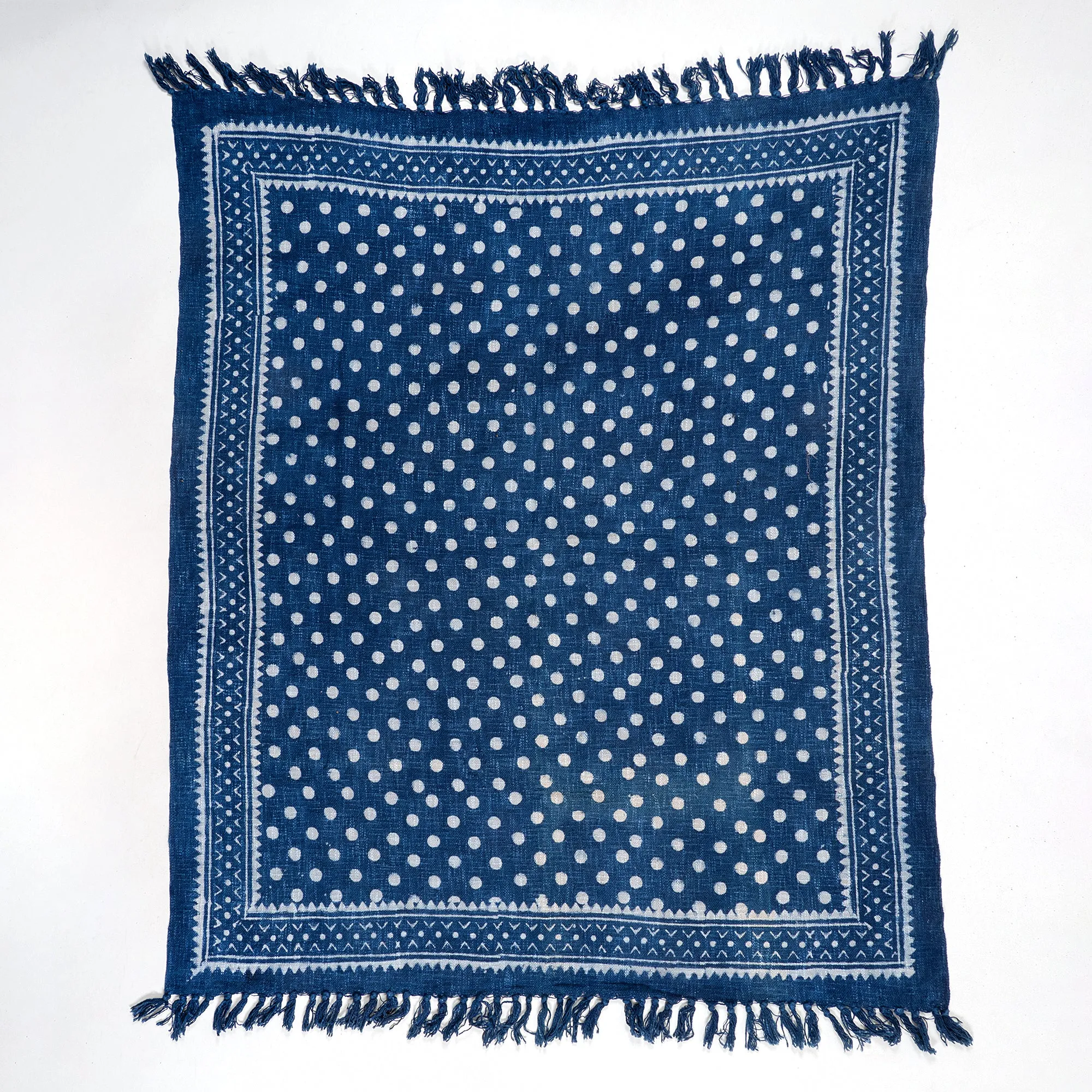 Blue Hand Block Polka Dots Print Cotton Throws for Sofas For Home Decor
