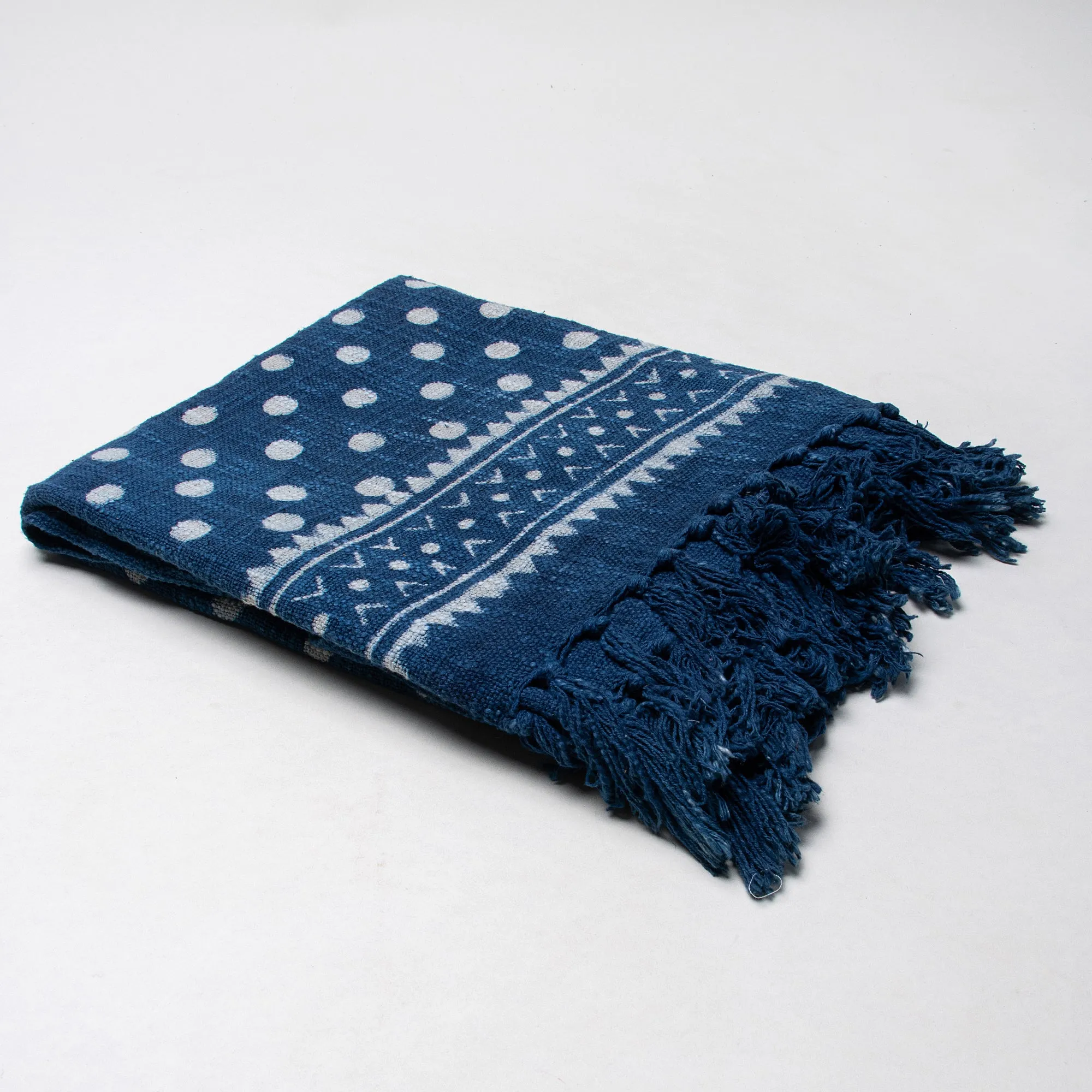 Blue Hand Block Polka Dots Print Cotton Throws for Sofas For Home Decor