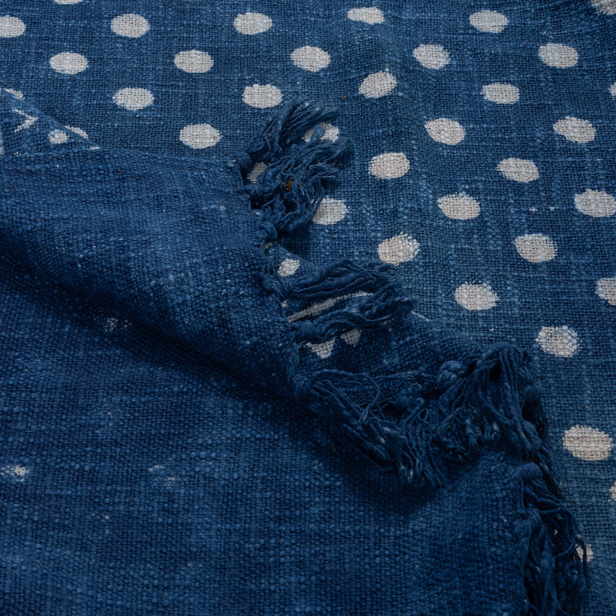 Blue Hand Block Polka Dots Print Cotton Throws for Sofas For Home Decor