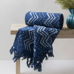 Blue Hand Block Print Cotton Sofa Throws for Couch Decor