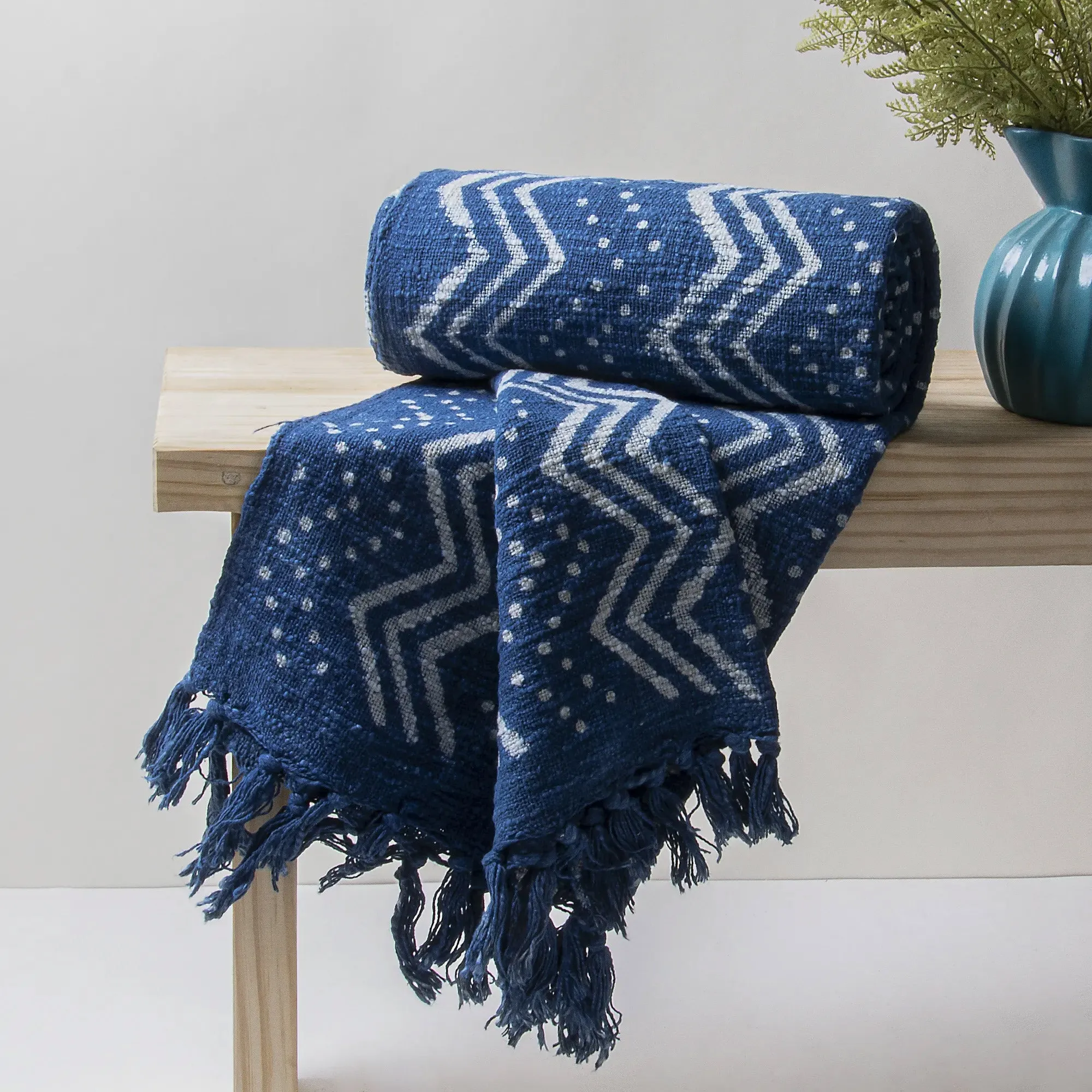 Blue Hand Block Print Cotton Sofa Throws for Couch Decor