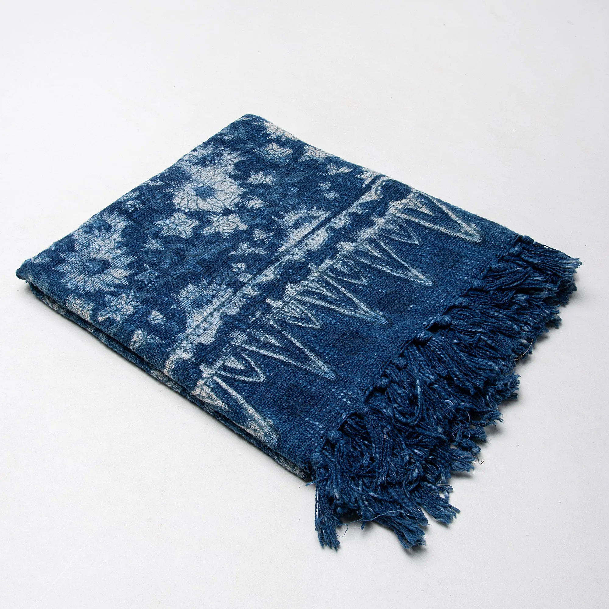 Blue Hand Block Sun Flower Print Pure Cotton Throw Sofa Blanket