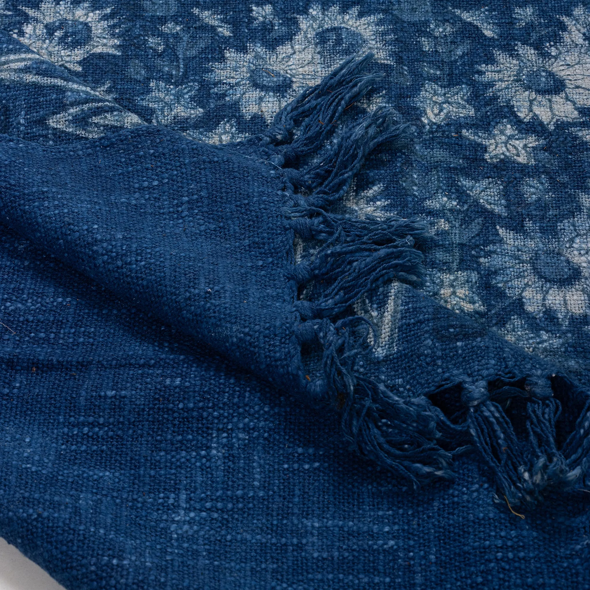 Blue Hand Block Sun Flower Print Pure Cotton Throw Sofa Blanket