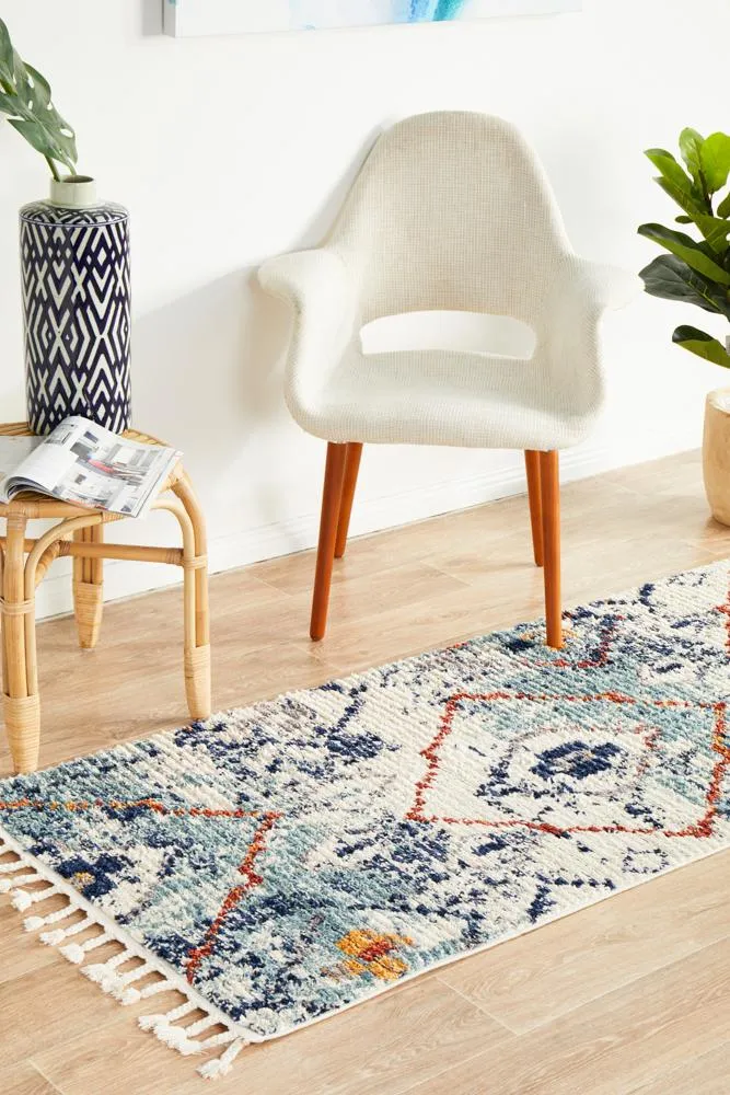 Blue Plush Moroccan Rug Runner Rug