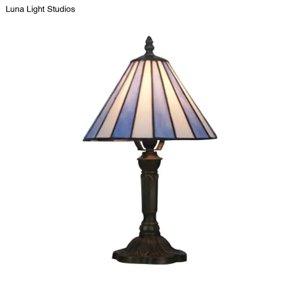 Blue Tiffany Style Glass Desk Lamp - Simple and Elegant Bedroom Lighting Solution