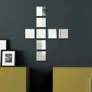 Bnezz -8 Big Square Silver Mirror for Wall Stickers Large Size (15x15) Cm Acrylic Mirror Wall Decor Sticker for Bathroom Mirror |Bedroom | Living Room Decoration Items (J-8VeryBigSquareSilver)