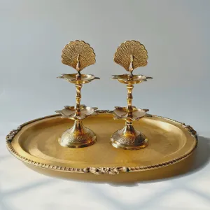 Brass Peacock Diya Lamp | Set of 2