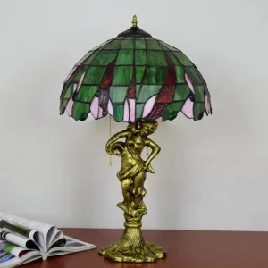 Bronze Lady Table Light: Tiffany Resin Night Lamp with Jewel-Embellished Shade