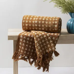 Brown Hand Block Geometrical Print Soft Sofa Blanket