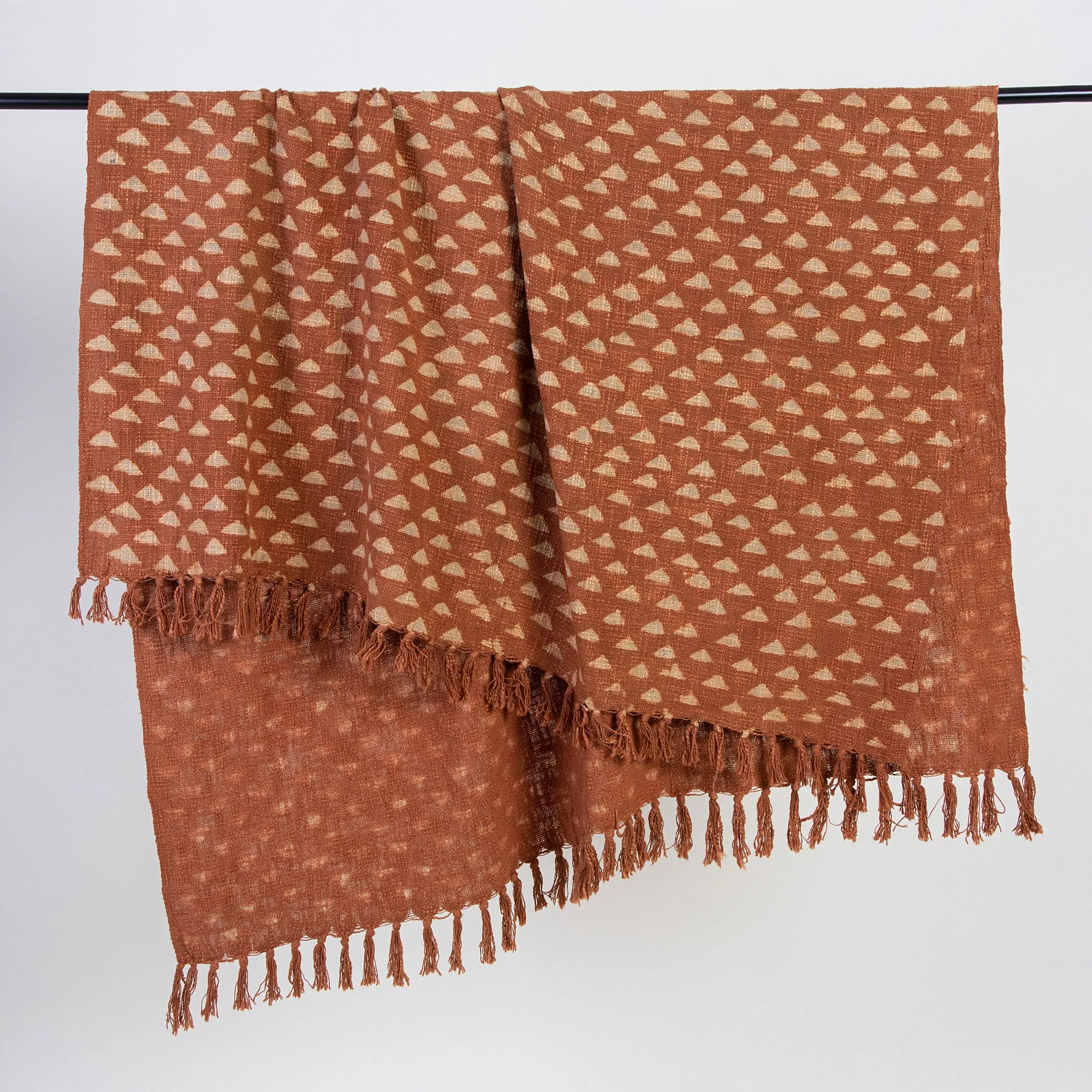 Brown Hand Block Geometrical Print Soft Sofa Blanket