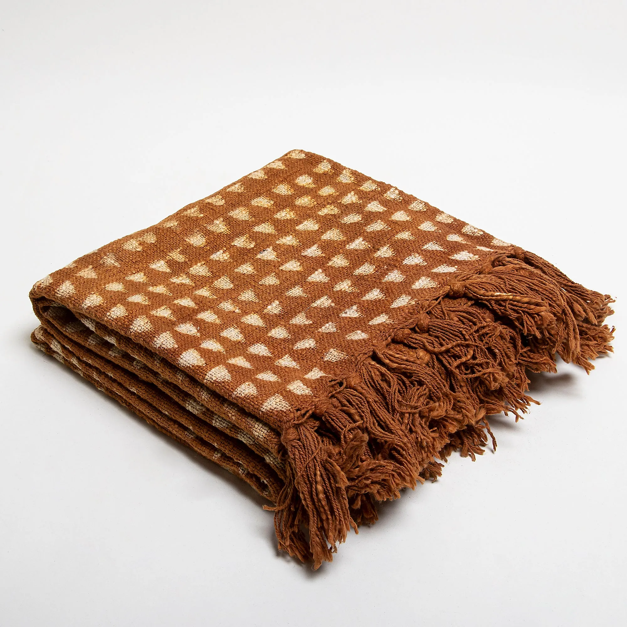 Brown Hand Block Geometrical Print Soft Sofa Blanket