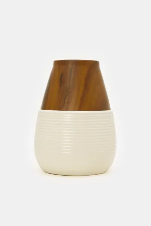 Brown Wooden Finish Ceramic Vase (L)
