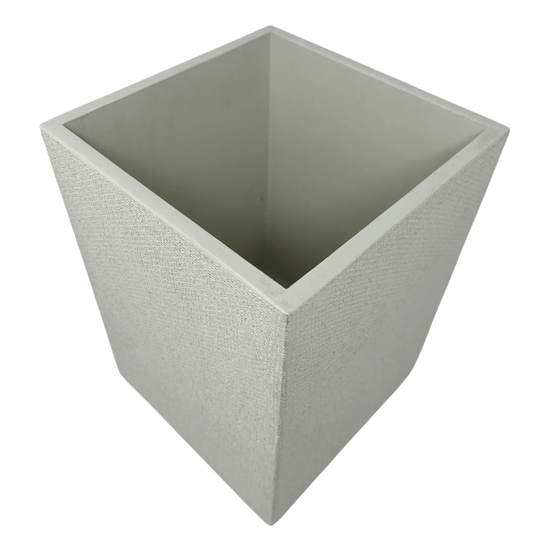 Burlap Wastebasket in Light Gray