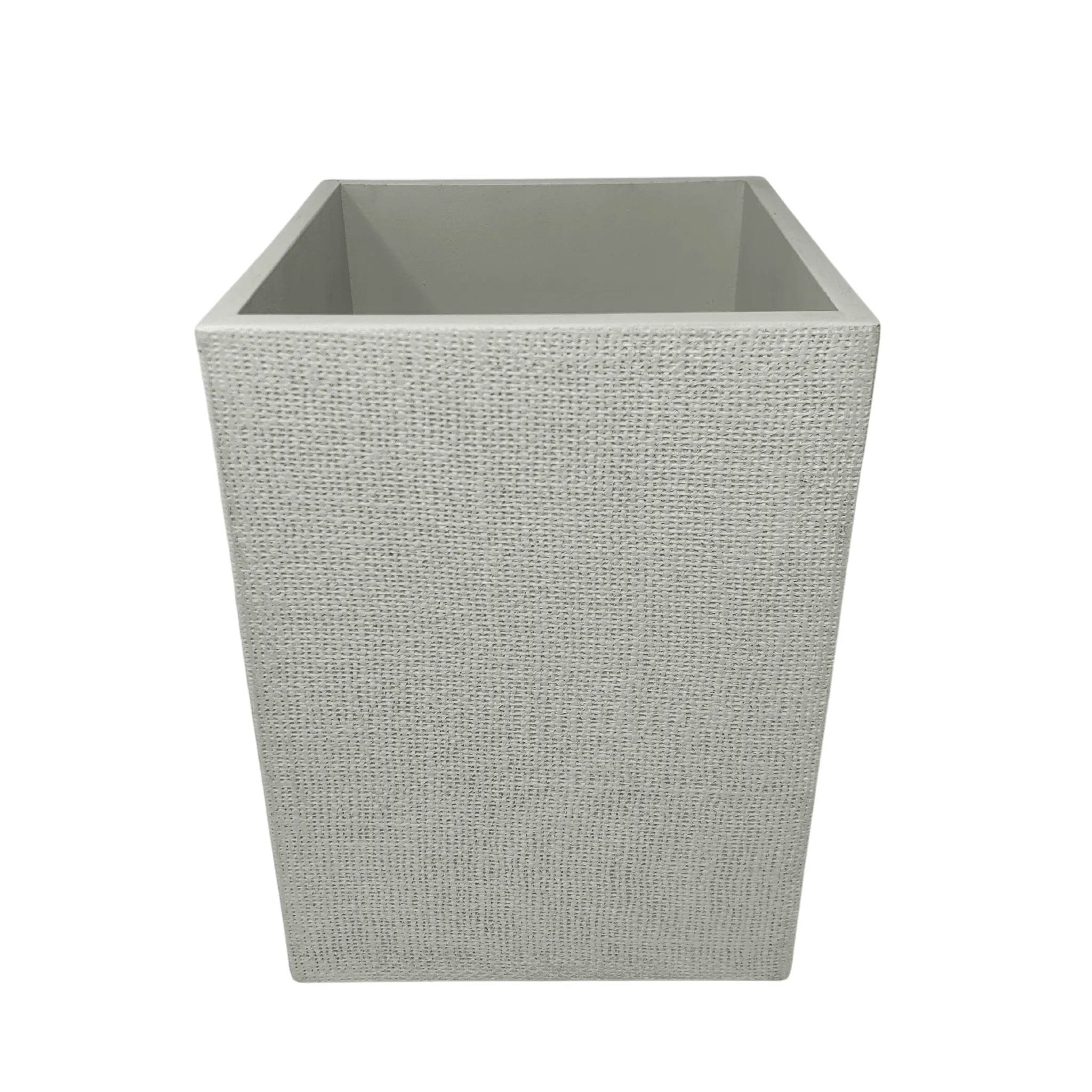 Burlap Wastebasket in Light Gray