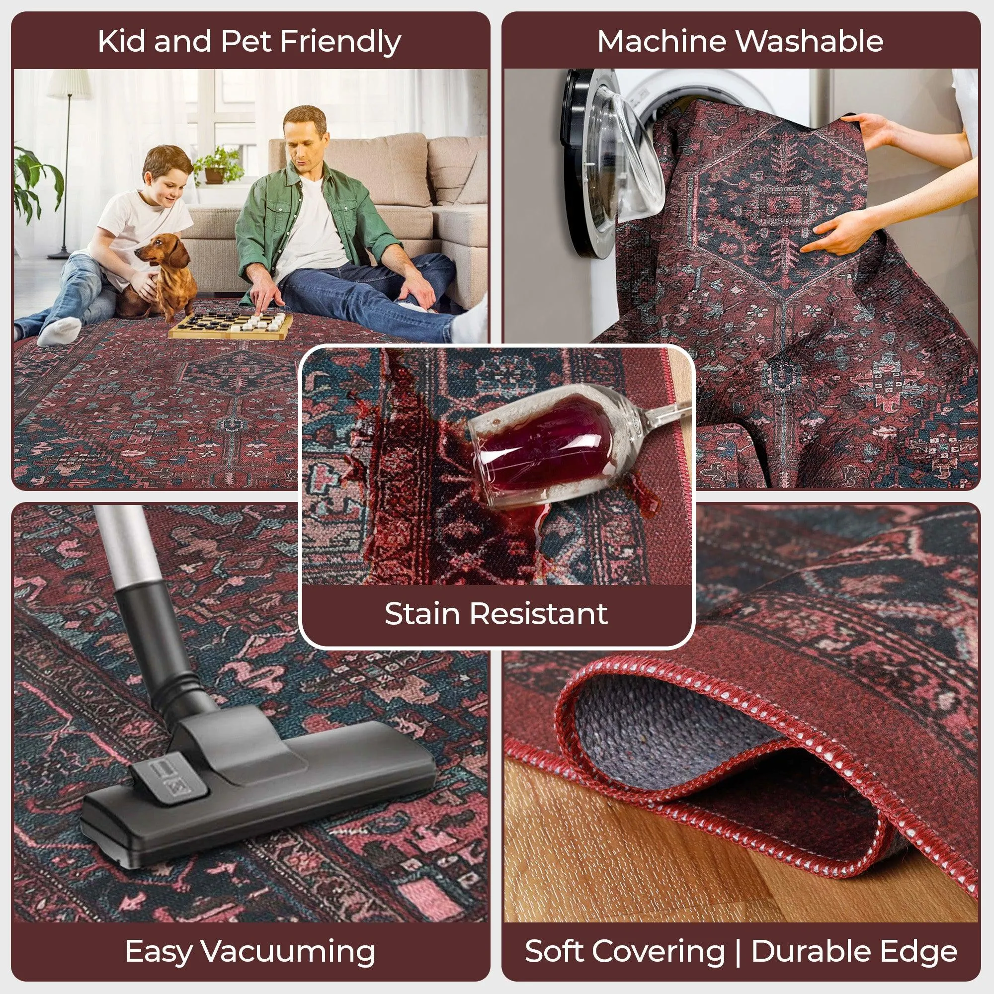 Cardinal Floral Medallion Washable Indoor Area Rug or Runner Rug