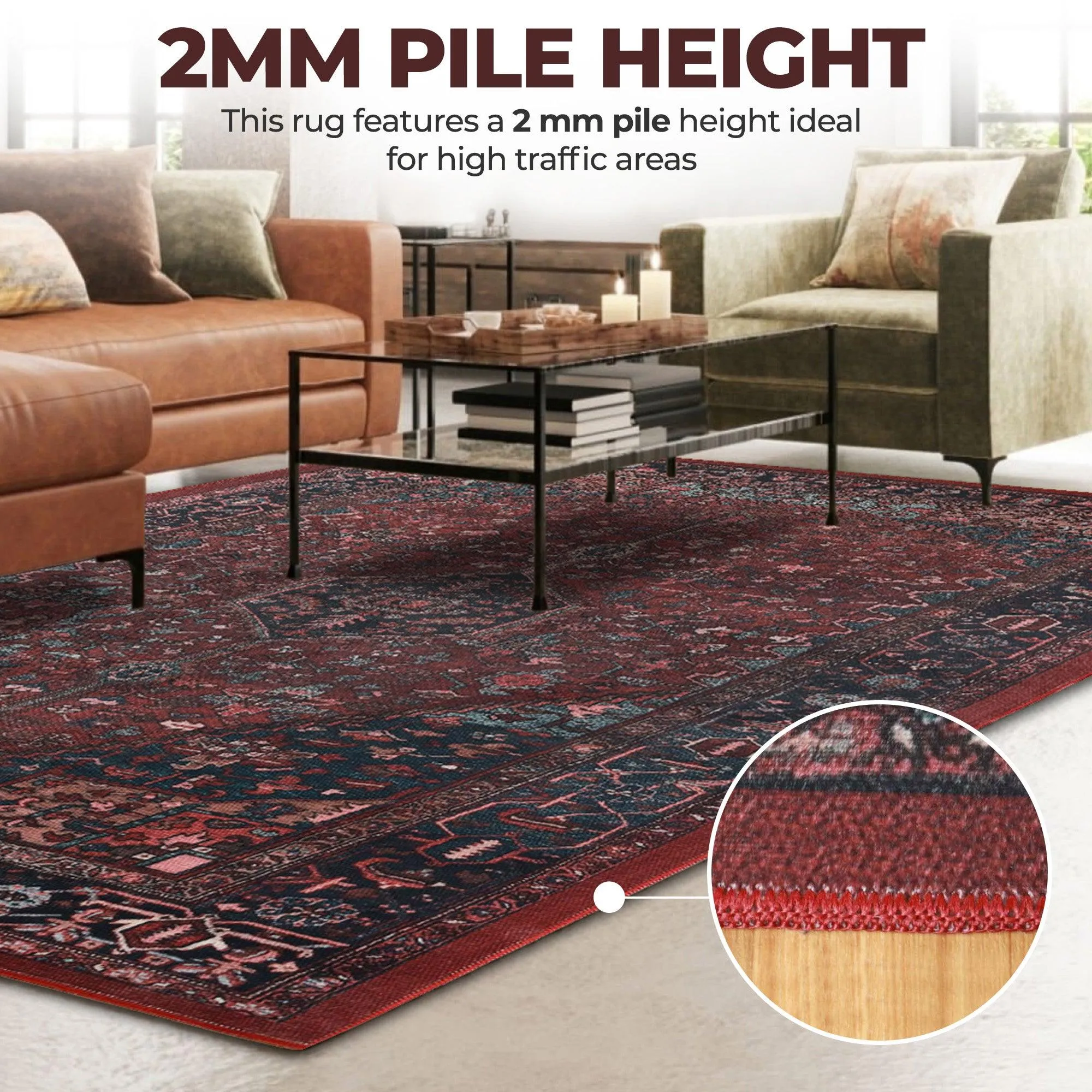 Cardinal Floral Medallion Washable Indoor Area Rug or Runner Rug