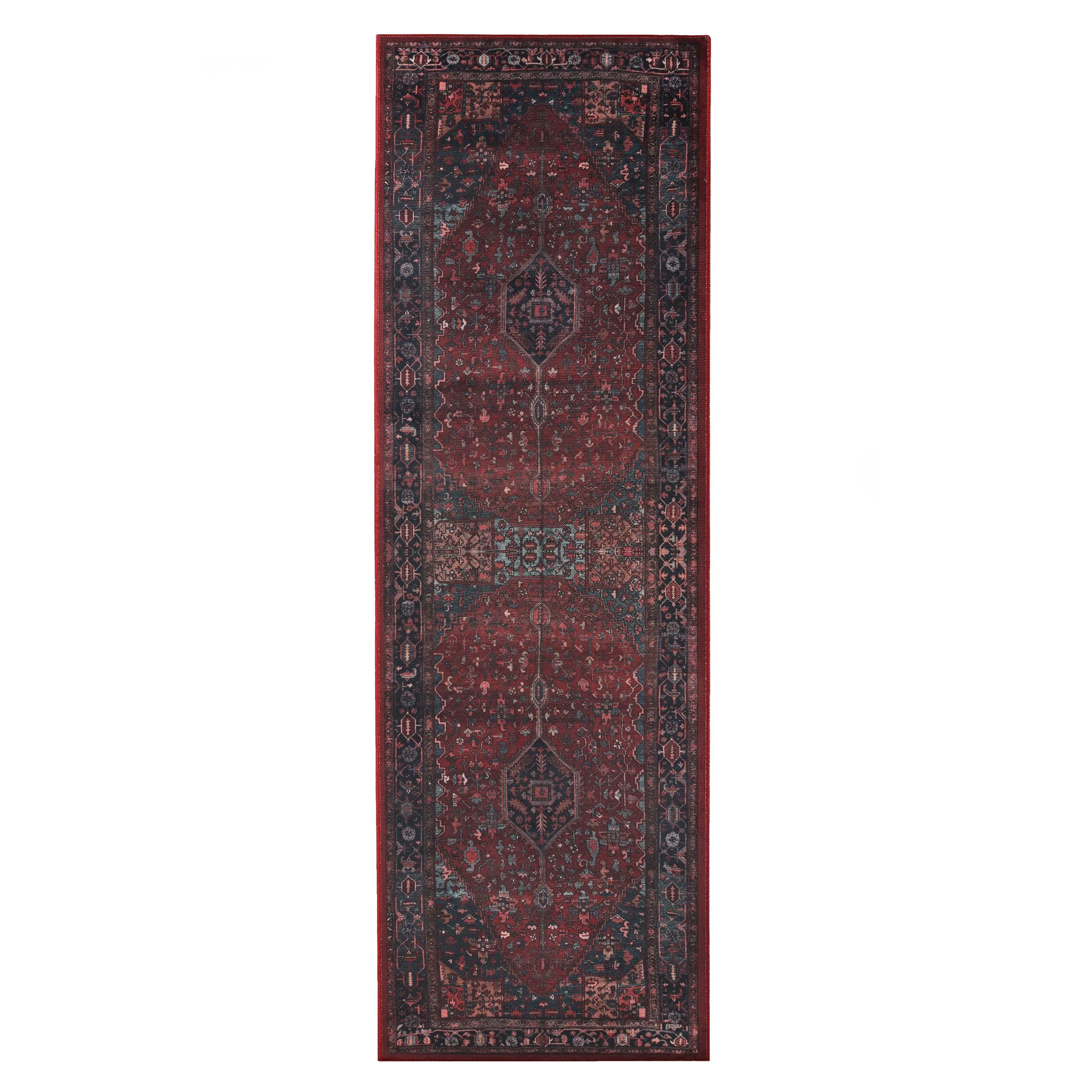 Cardinal Floral Medallion Washable Indoor Area Rug or Runner Rug